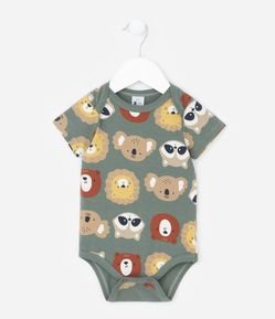 Body Infantil Em Algodão Com Estampa Carinha De Bichinhos - Tam RN a 18 meses