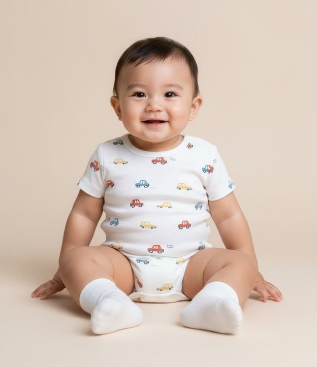 Body Infantil em Algodão Estampa Carrinhos - Tam RN a 24 meses