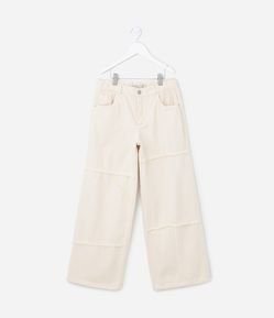 Calça Wide Leg Infantil em Jeans com Recortes Desfiados - Tam 5 a 14 Anos