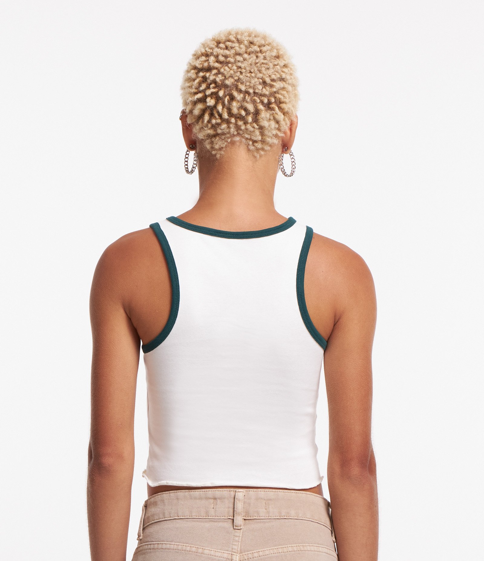 Blusa Regata em Ribana com Estampa Flower Power e Frufru na Barra Branco 3