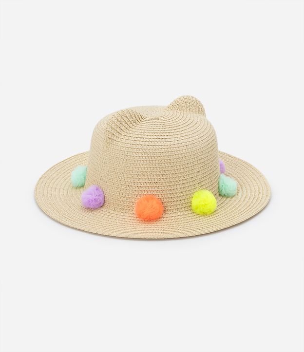 Chapéu Infantil de Palha com Pompons de Tule