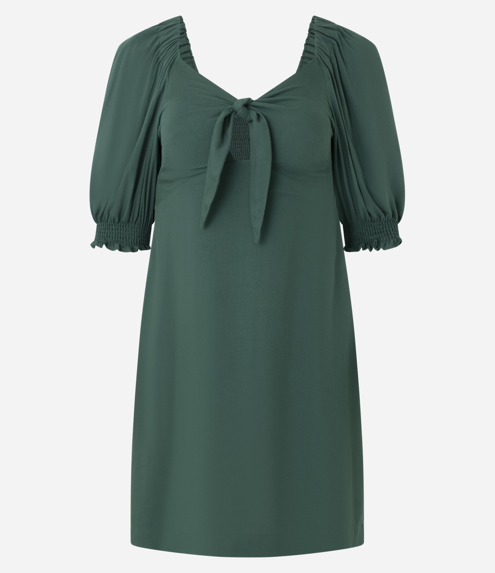 Vestido Curto em Viscose com Amarração e Manga Bufante Verde 5