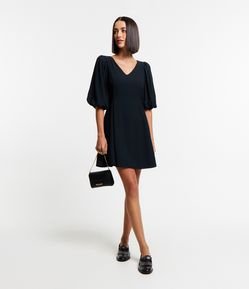 Vestido Evasê em Viscose com Manga Balonê Bufante
