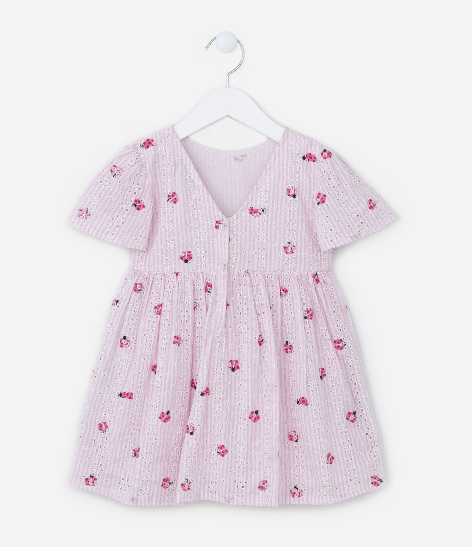 Vestido Infantil em Laise com Estampa de Joaninhas - Tam 1 a 5 Anos Rosa 1