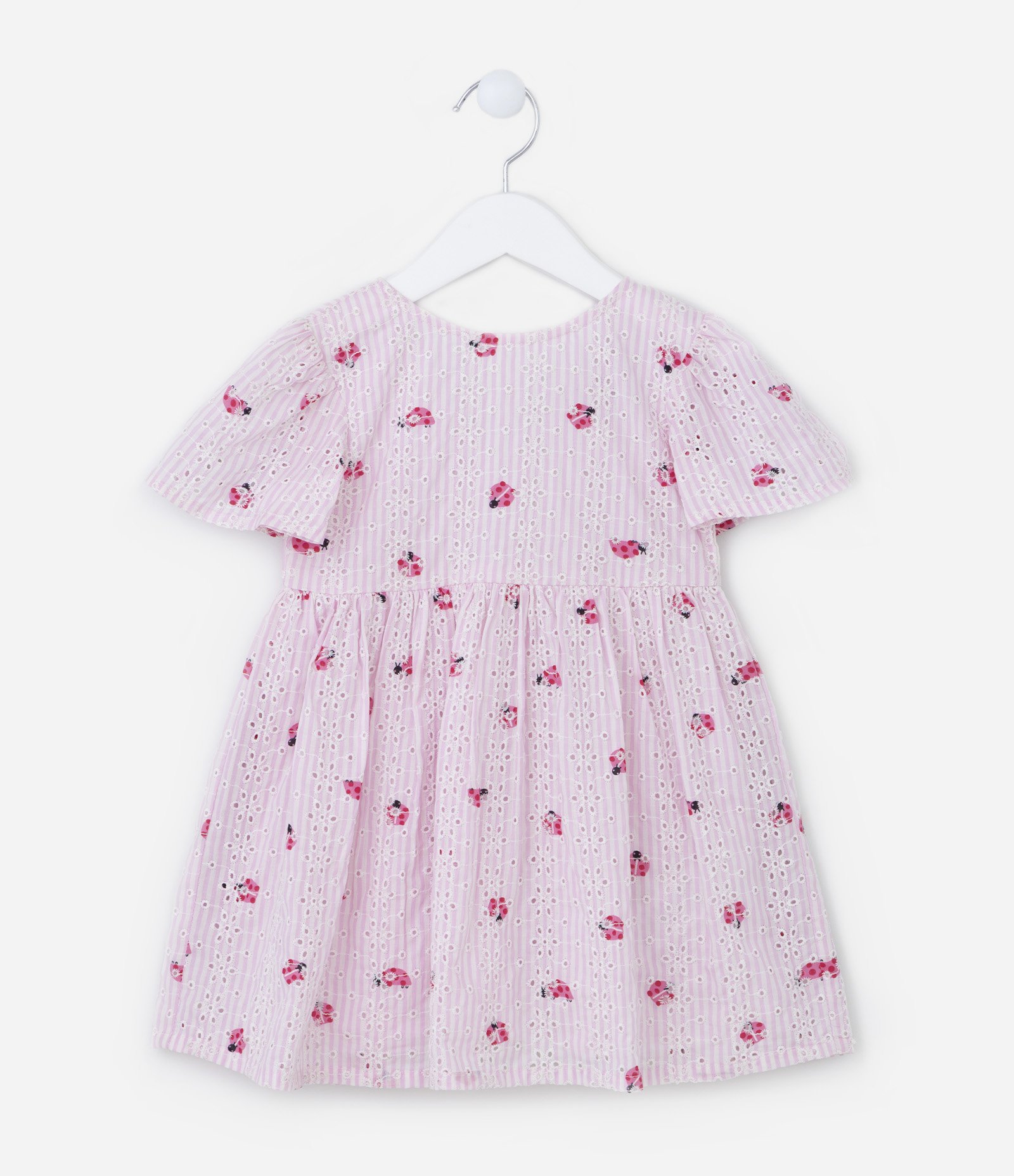 Vestido Infantil em Laise com Estampa de Joaninhas - Tam 1 a 5 Anos Rosa 2