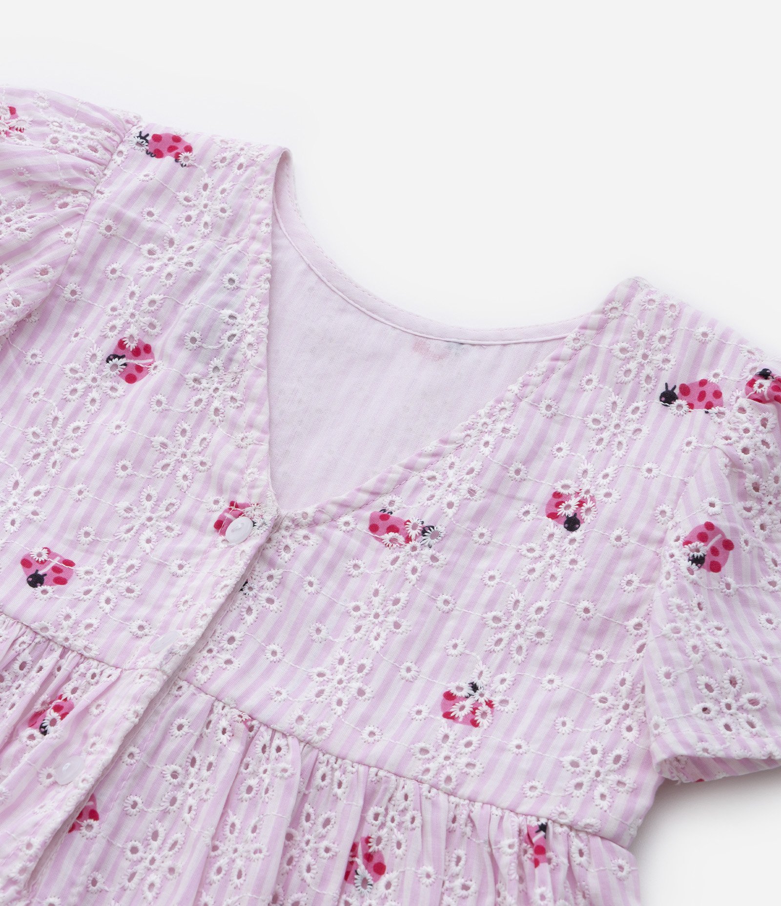 Vestido Infantil em Laise com Estampa de Joaninhas - Tam 1 a 5 Anos Rosa 5