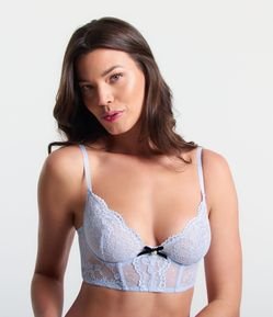 Sutiã Alongado Sem Bojo em Renda Floral com Tule Poá