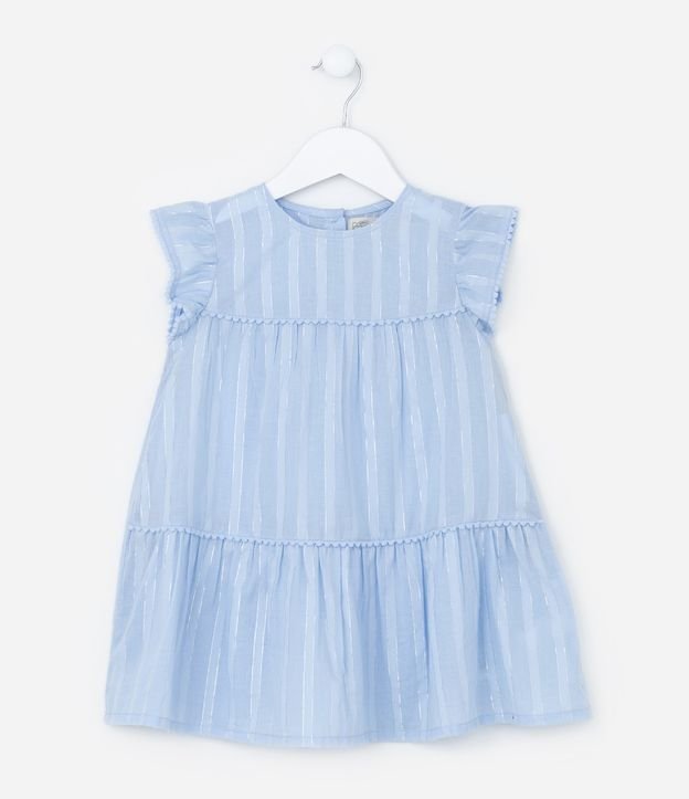 Vestido Infantil em Tricoline com Mini Pompons - Tam 1 A 5 Anos