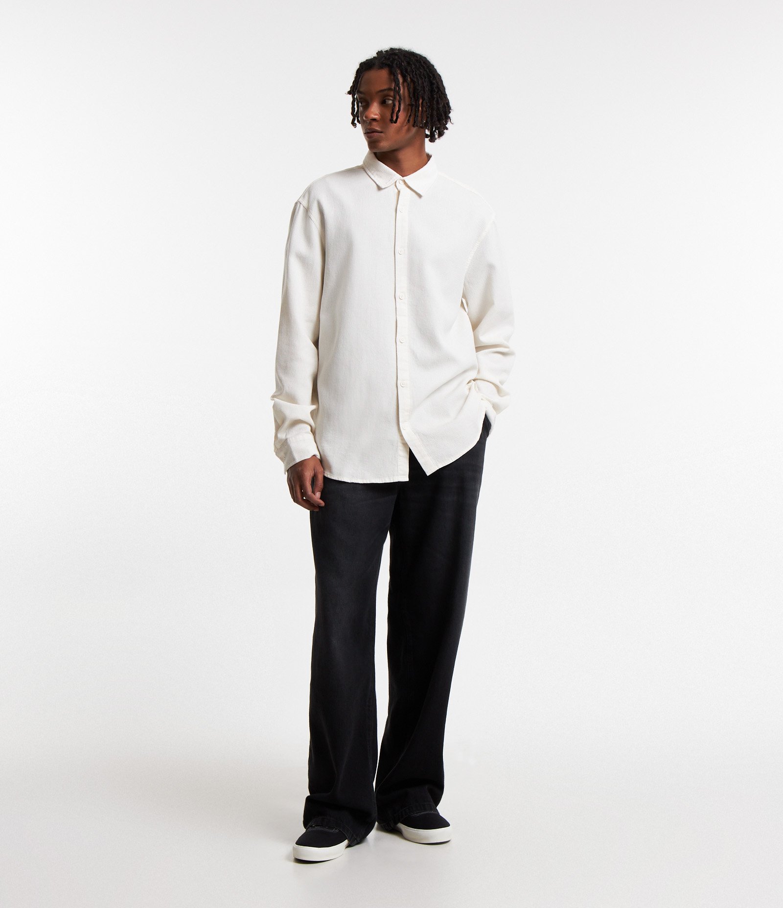 Camisa Overshirt em Tricoline Texturizada e com Botões Branco 2