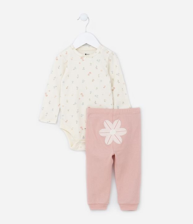 Conjunto Infantil em Suedine com Bordado de Florzinha -Tam RN a 18 meses