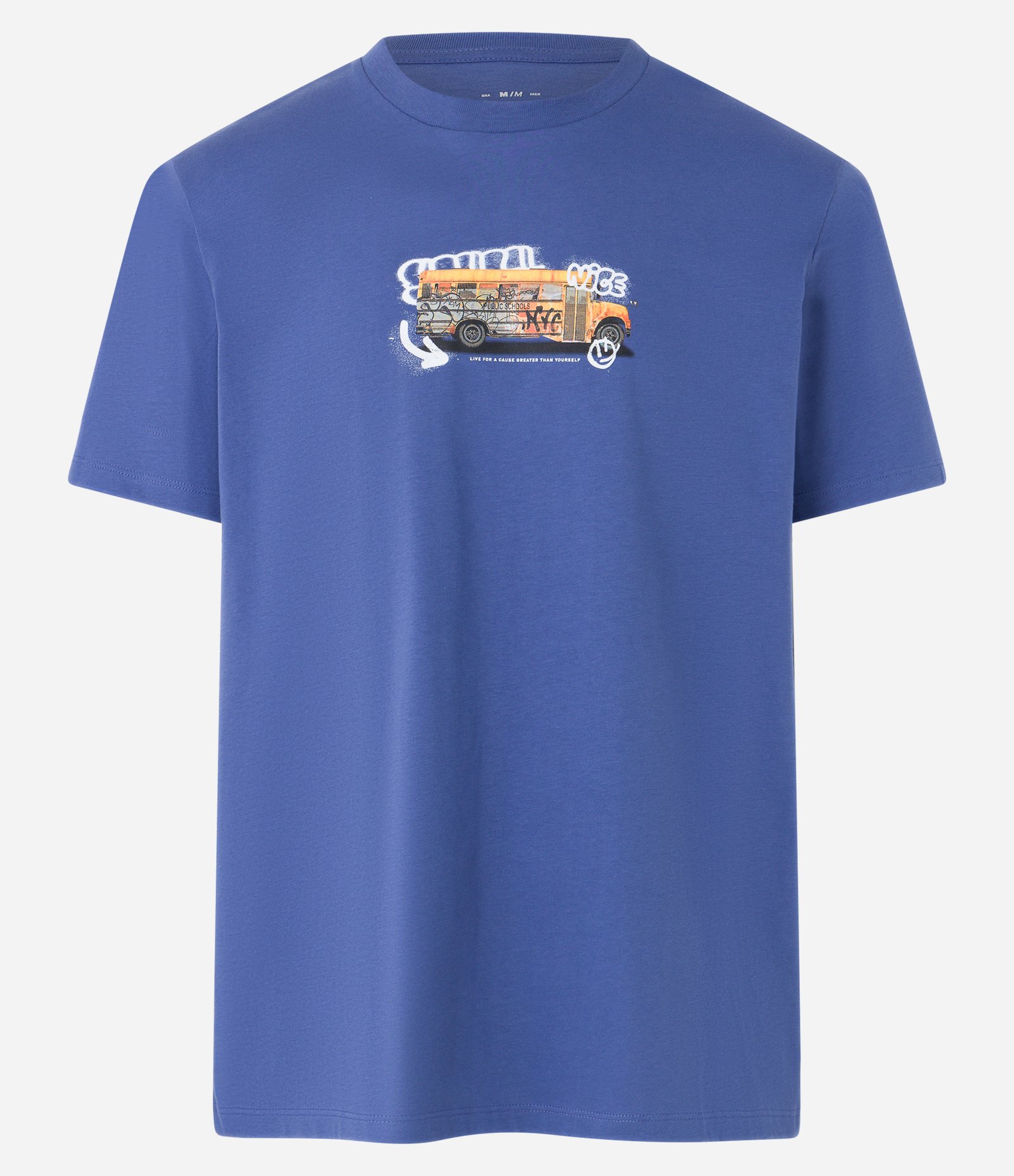 Camiseta Comfort em Algodão com Estampa Ônibus Estilo Grafite Azul 5