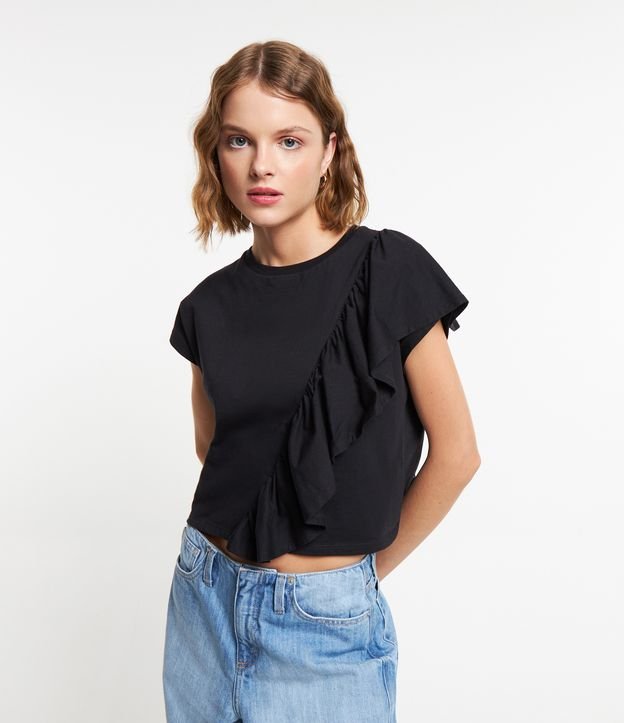 Blusa em Meia Malha com Babado na Diagonal
