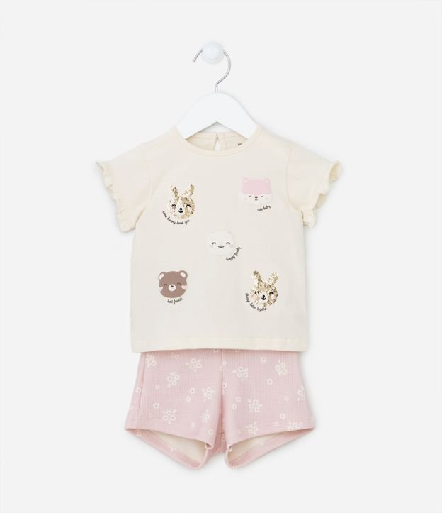 Conjunto Infantil com Estampa Bichinhos e Brilhos - Tam 0 a 18 meses