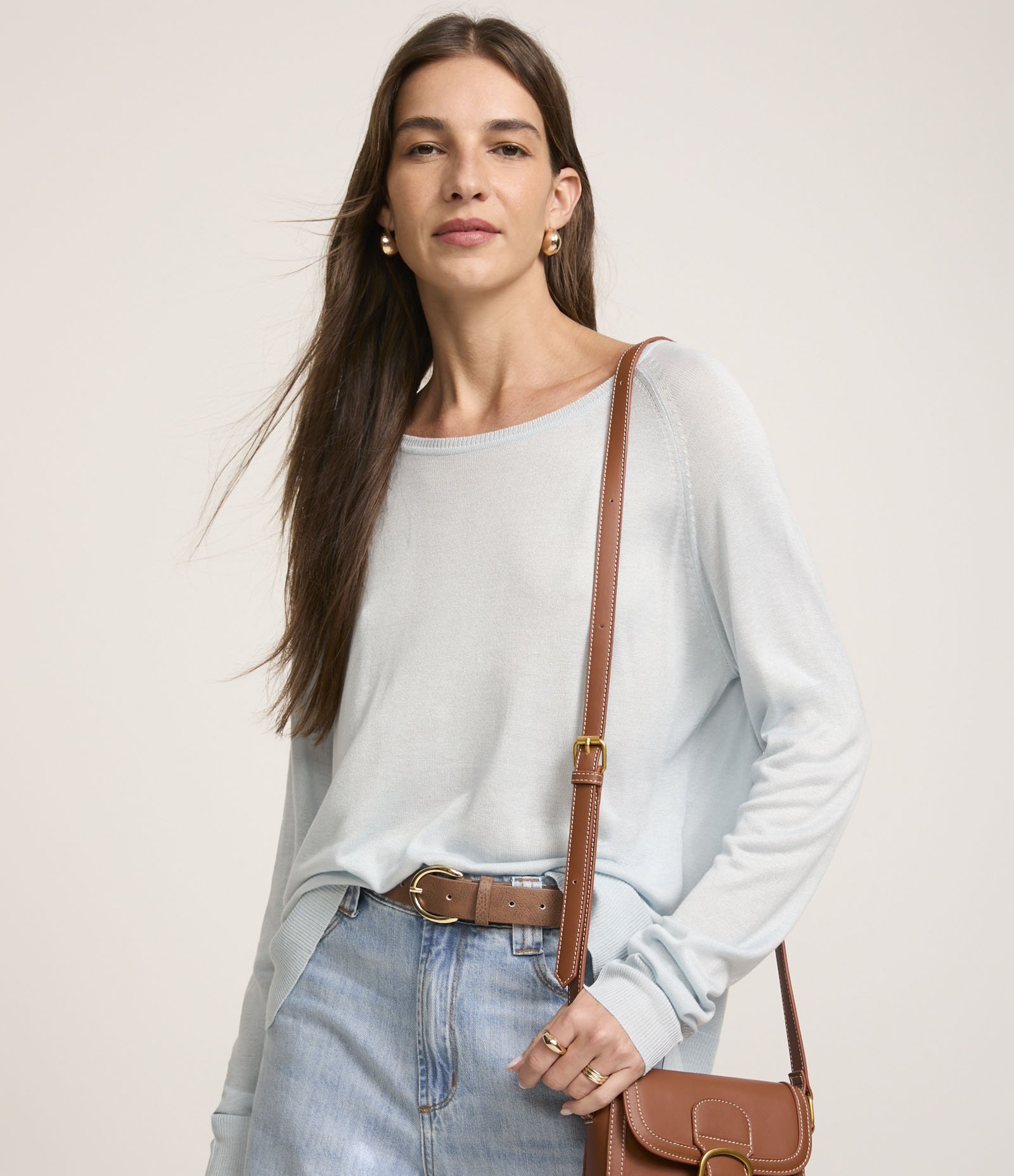 Suéter em Tricô com Gola Redonda Azul Bebê 1