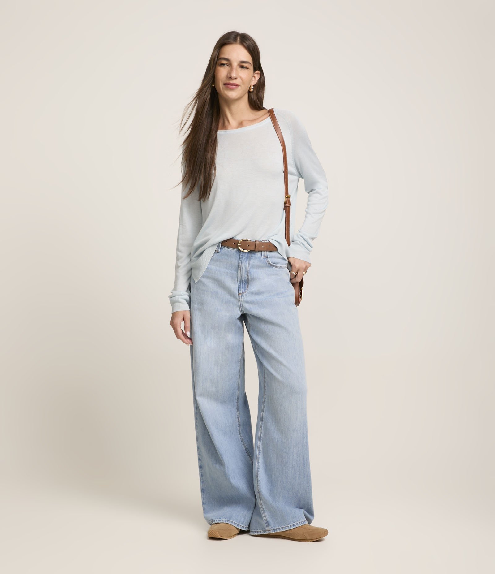 Suéter em Tricô com Gola Redonda Azul Bebê 2