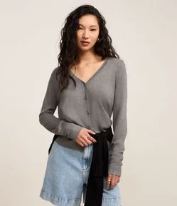 Cardigan em Tricô com Fechamento em Botões