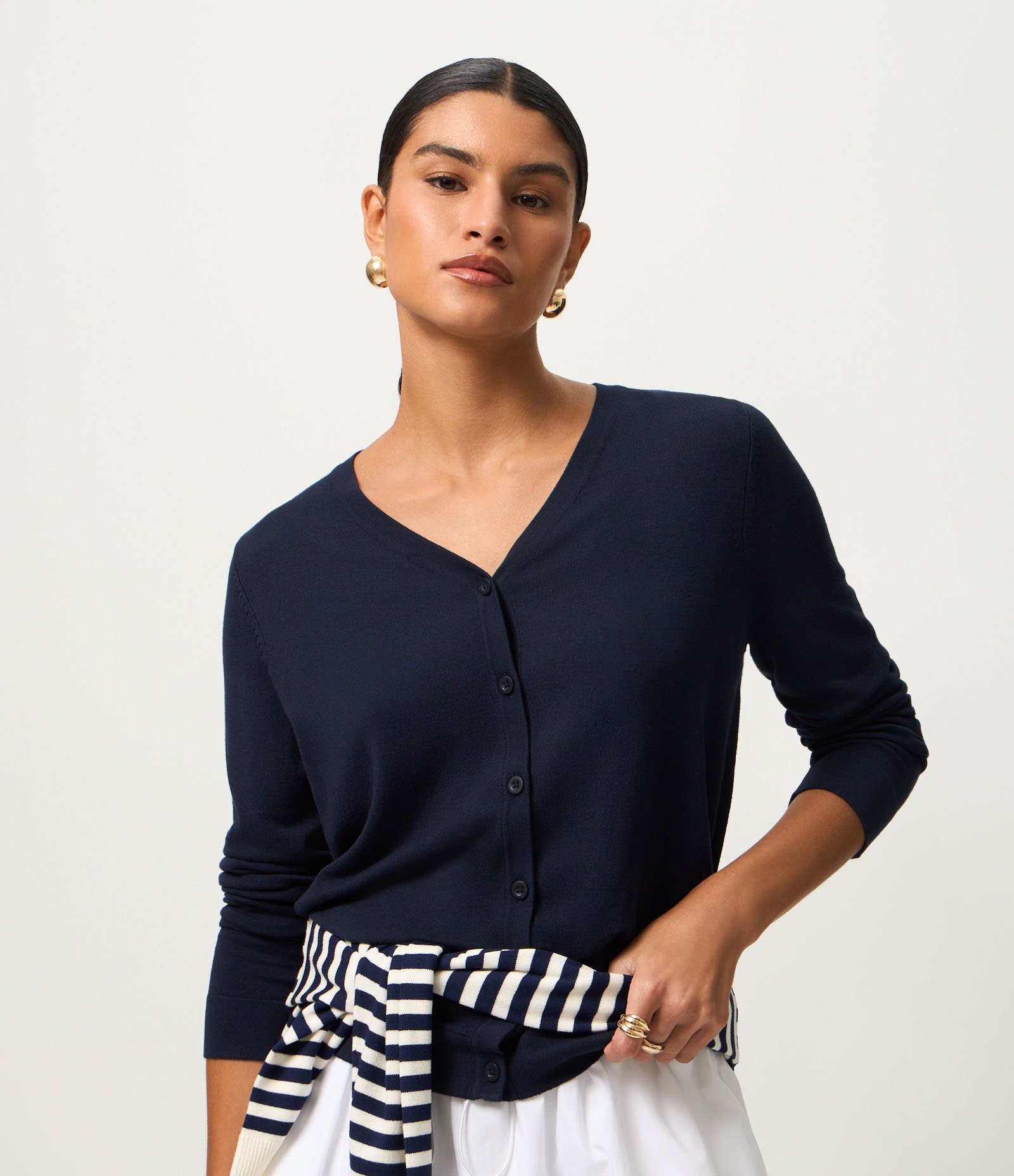 Cardigan em Tricô com Fechamento em Botões Azul