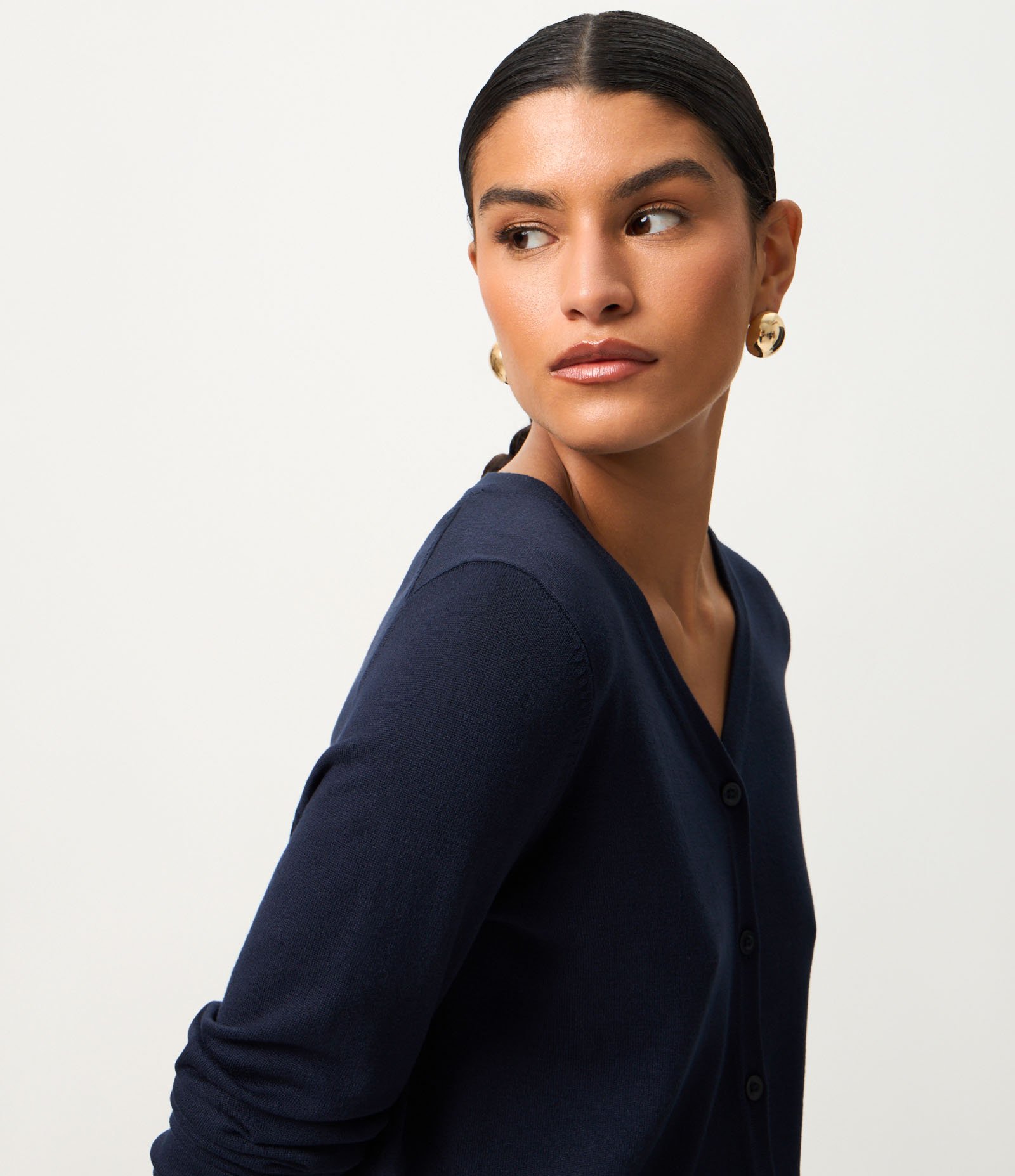 Cardigan em Tricô com Fechamento em Botões Azul