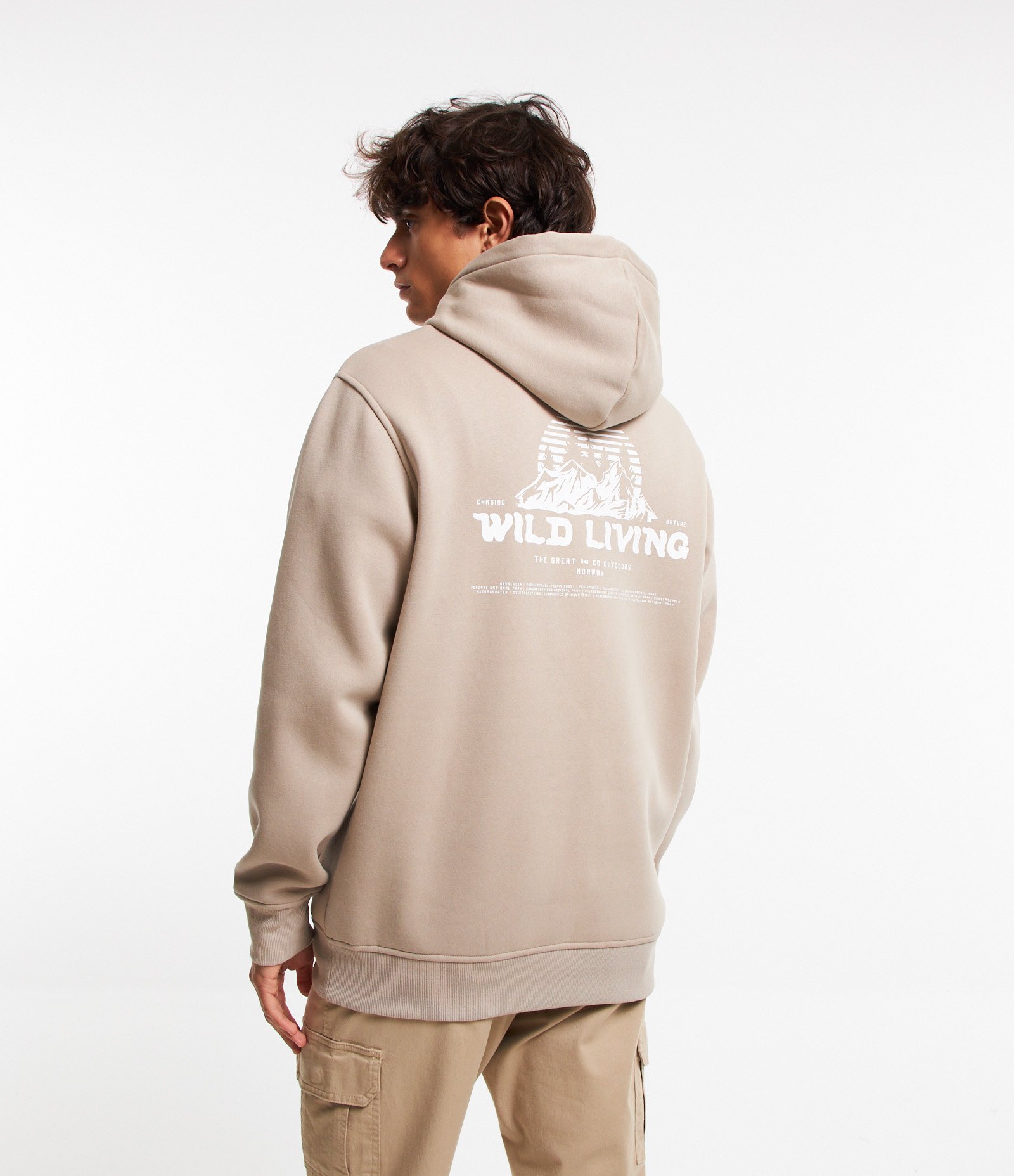 Blusão em Moletom com Capuz e Lettering Wild Living Bege 3