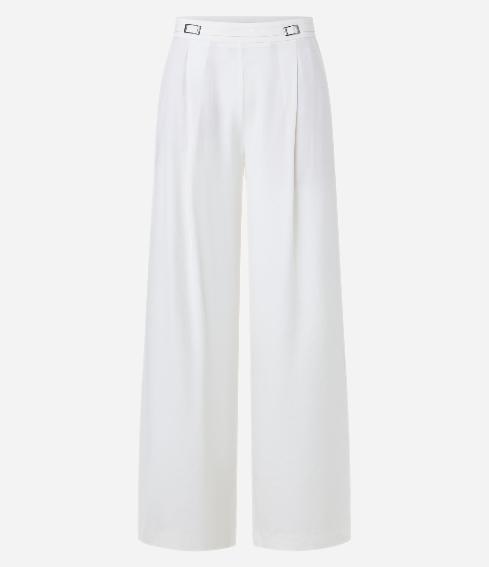 Calça Pantalona em Viscose com Pregas e Fivelas no Cós Off White 6