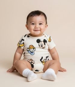 Body Infantil em Algodão Estampa Mickey e Amigos - Tam RN a 18 meses