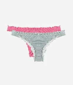 Kit 02 Calcinhas Biquíni com Frufru e Estampa de Corações