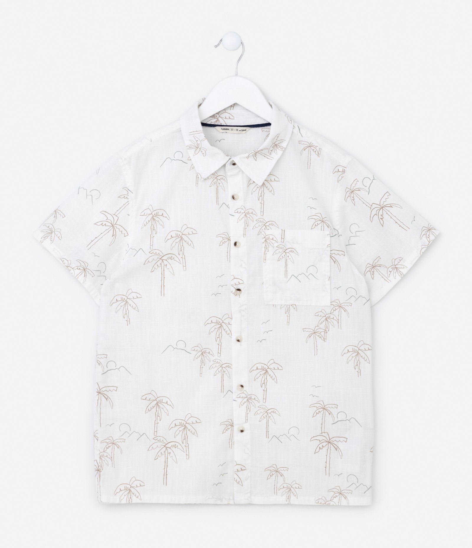 Camisa Infantil com Bolsinho e Estampa de Coqueiros - Tam 5 a 14 anos Branco 1
