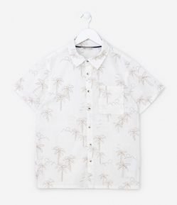 Camisa Infantil com Bolsinho e Estampa de Coqueiros - Tam 5 a 14 anos