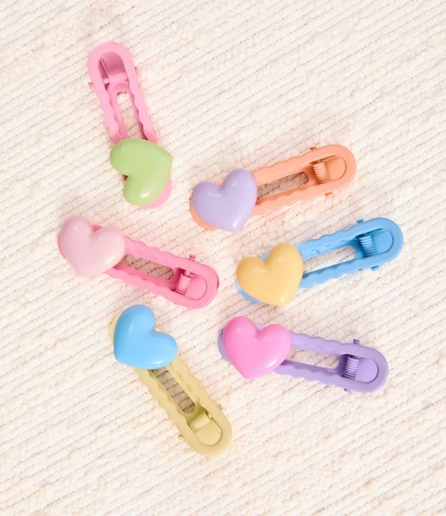 Kit 06 Presilhas de Cabelo Infantil com Coração - Tam U