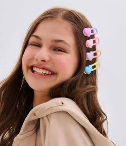 Kit 06 Presilhas de Cabelo Infantil com Coração - Tam U