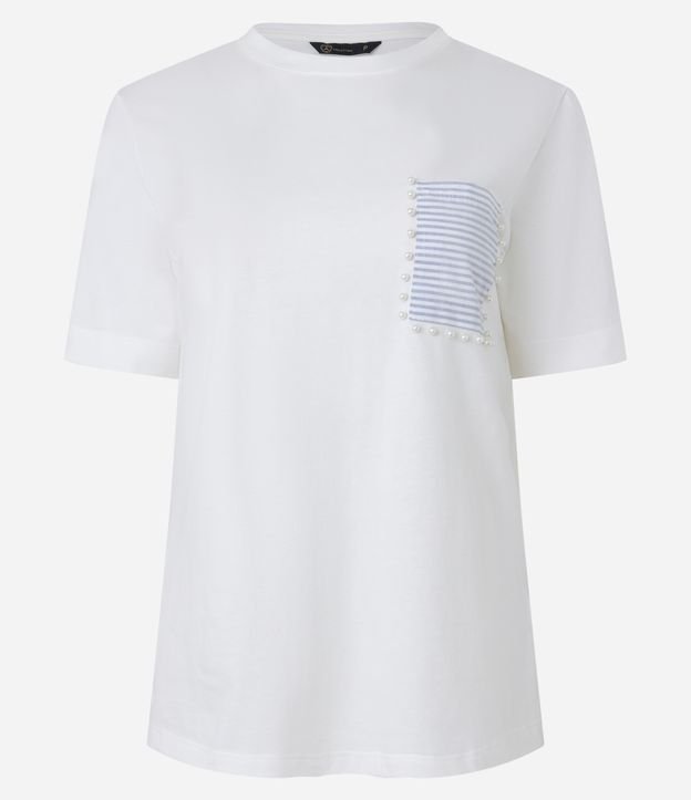 Camiseta em Meia Malha com Bolsinho Estampado Branco Neve 6