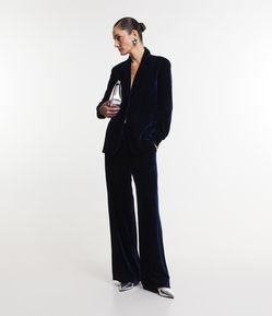 Calça Reta em Veludo com Fechamento no Cós e Bolsos