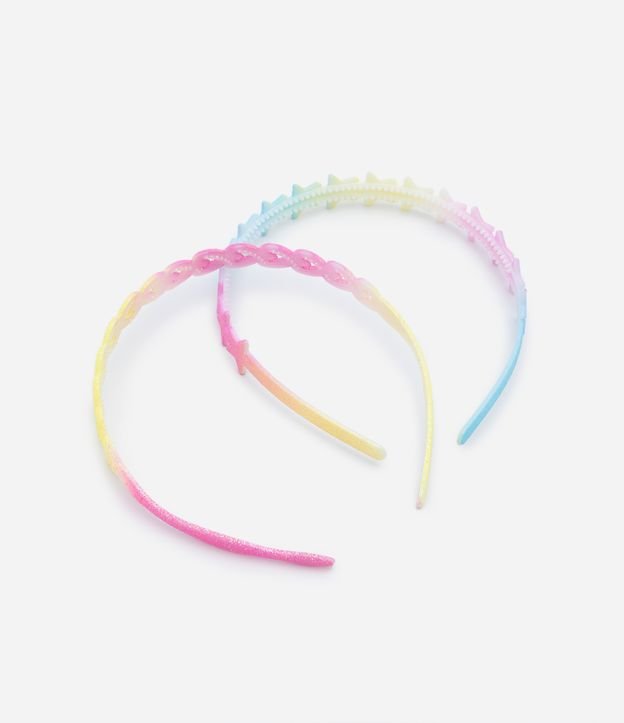 Kit 02 Tiaras de Cabelo Infantil em Degradê com Corações e Estrelas - Tam U