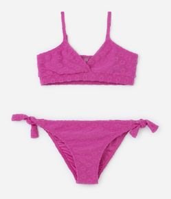 Biquíni Infantil em Microfibra com Textura Floral - Tam 5 a 14 Anos