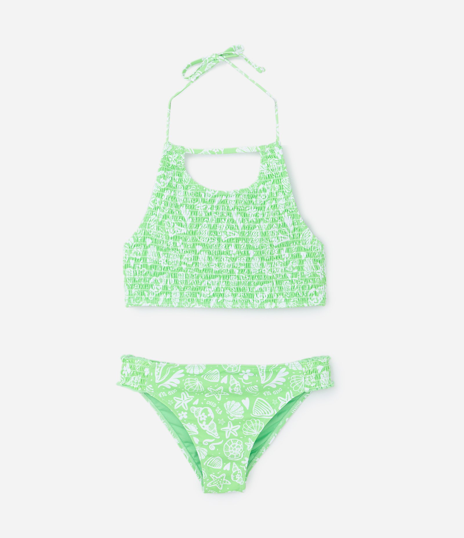 Biquíni Infantil em Microfibra com Estampa Conchinhas- Tam 5 a 14 Anos Verde 1