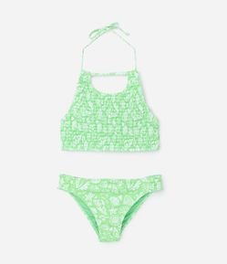 Biquíni Infantil em Microfibra com Estampa Conchinhas- Tam 5 a 14 Anos