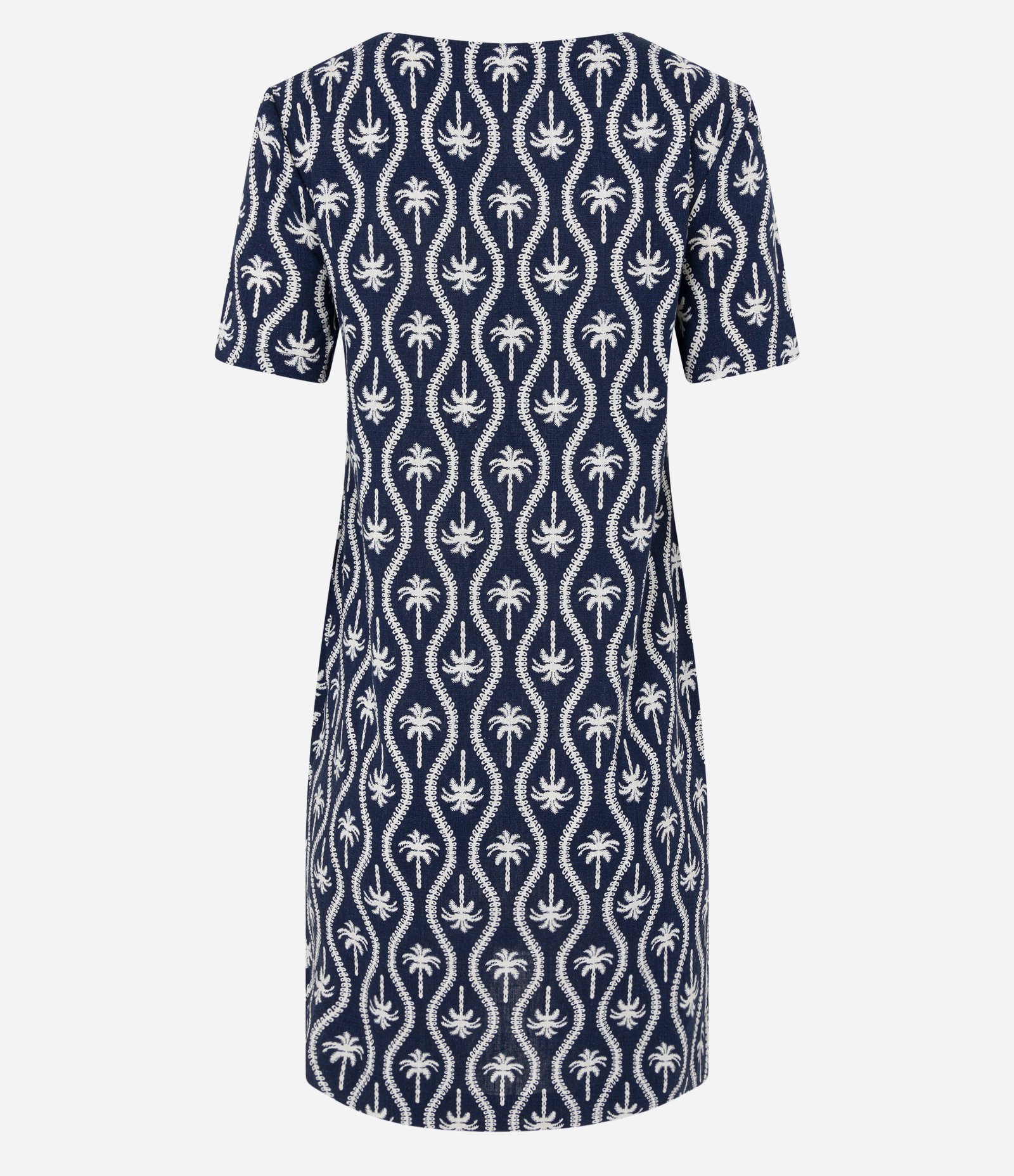 Vestido Curto T-Shirt em Viscolinho com Coqueiros Estampados Azul 8