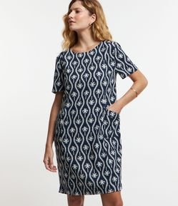 Vestido Curto T-Shirt em Viscolinho com Coqueiros Estampados