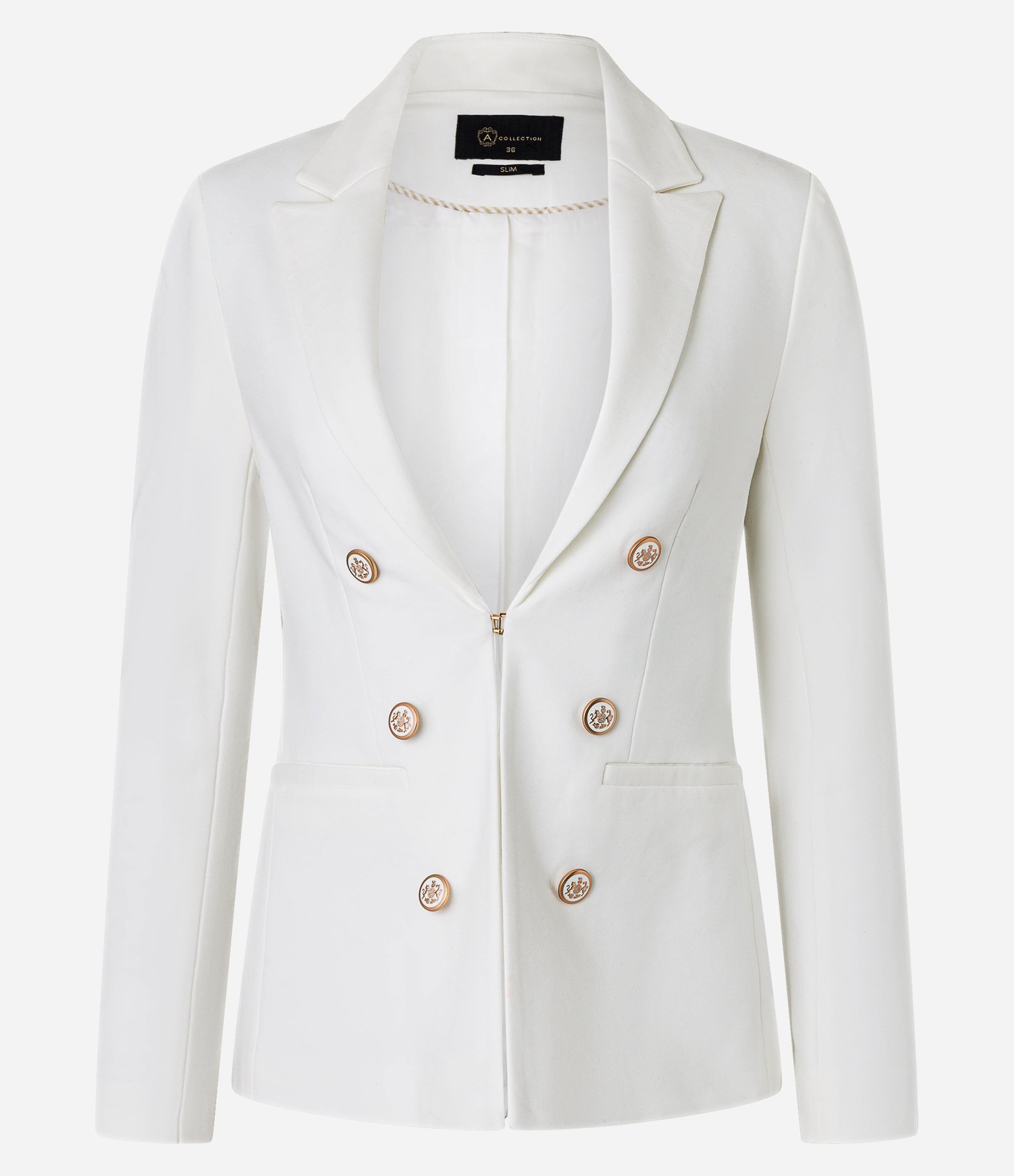 Blazer Alfaiatado em Ponto Roma com Botões Brasão Branco Neve 7