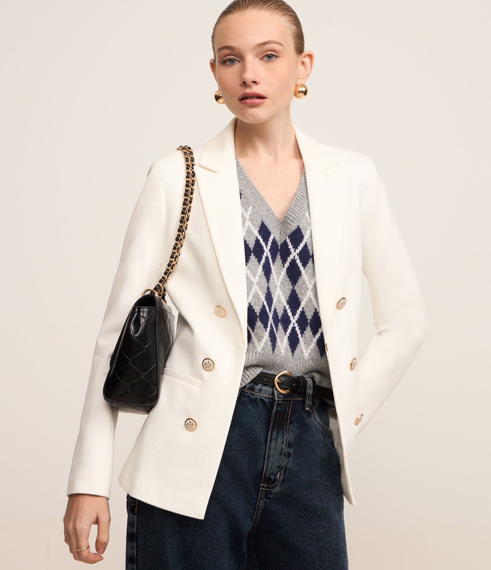 Blazer Alfaiatado em Ponto Roma com Botões Brasão Branco Neve 2