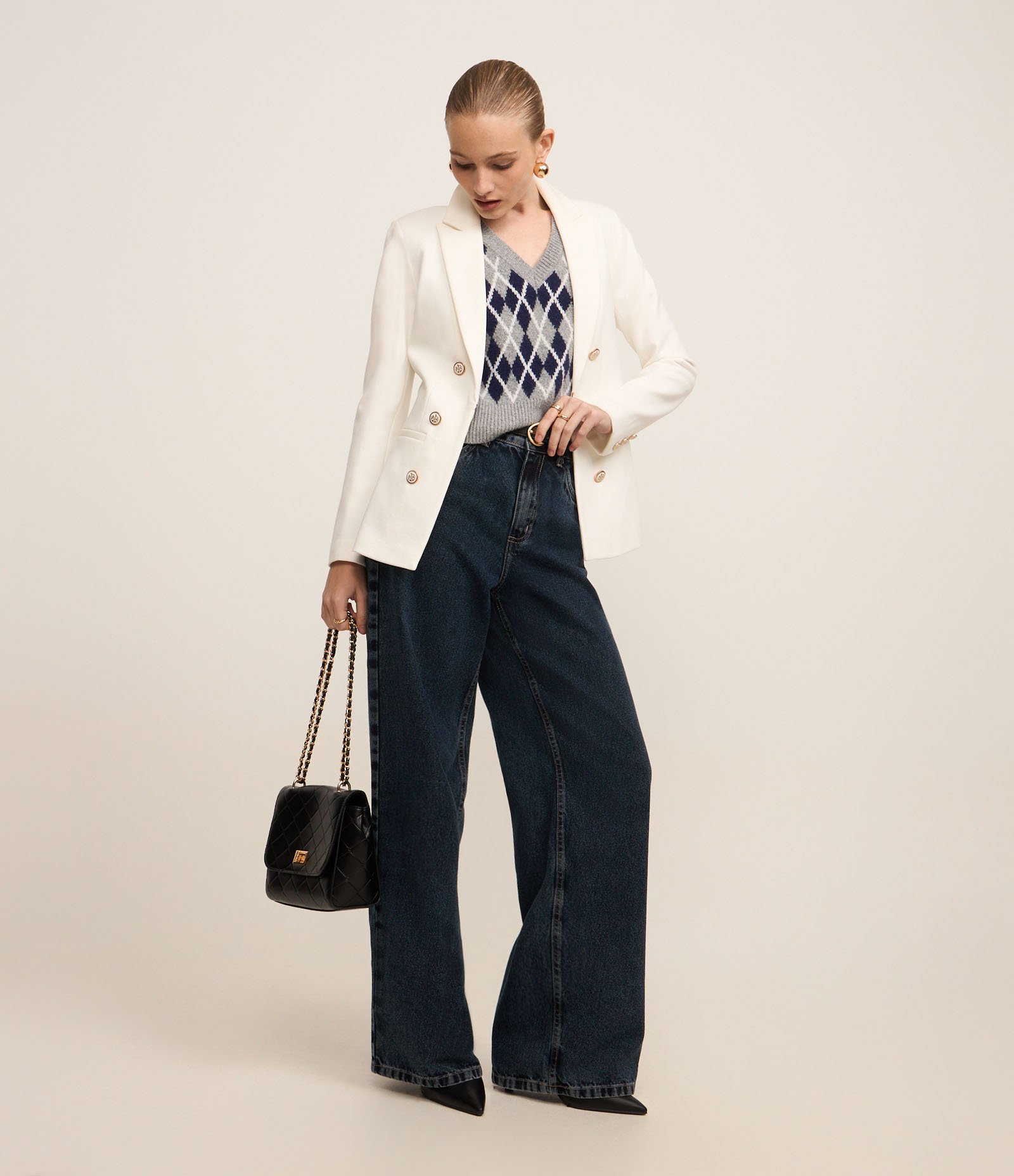 Blazer Alfaiatado em Ponto Roma com Botões Brasão Branco Neve 3