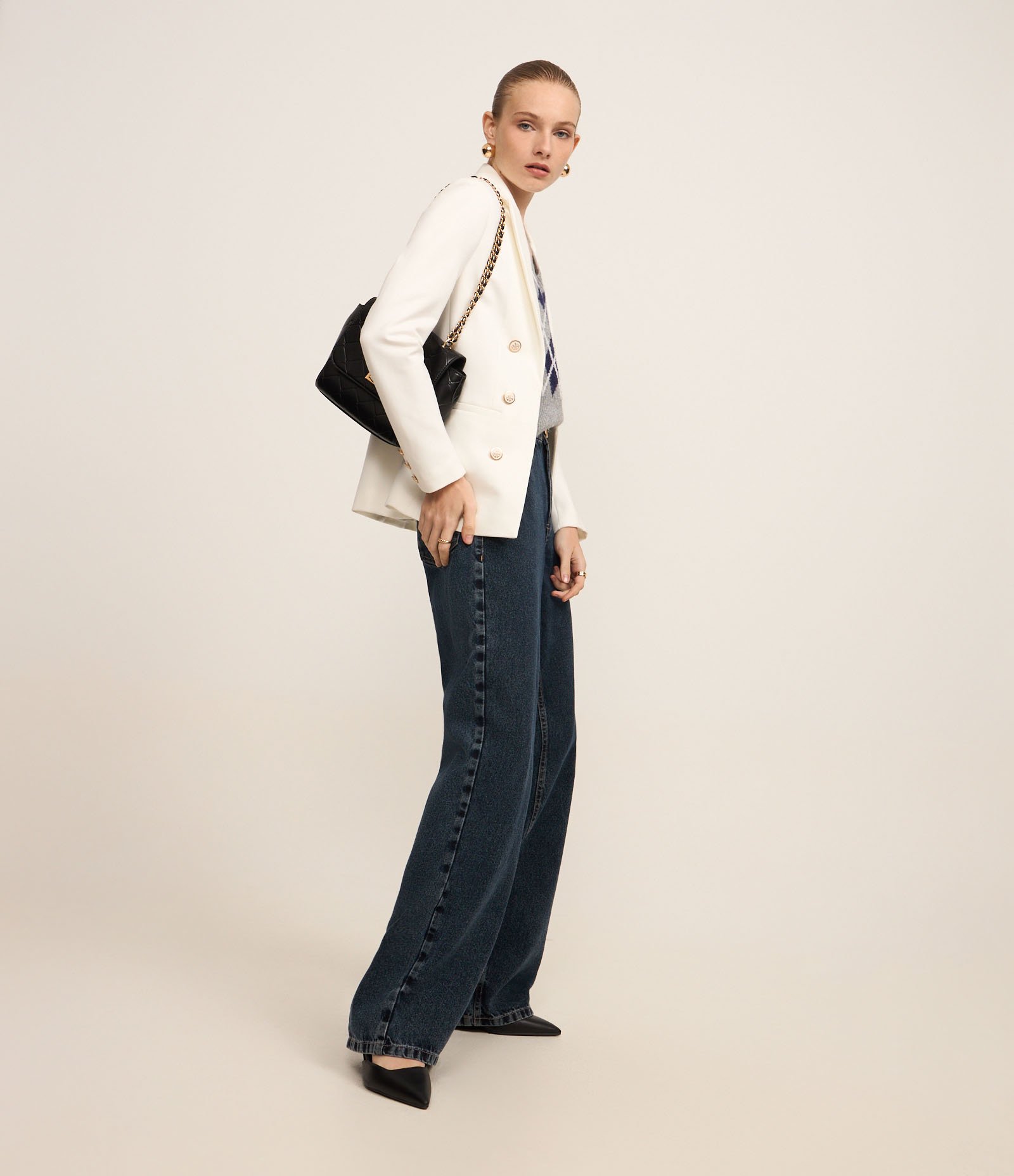 Blazer Alfaiatado em Ponto Roma com Botões Brasão Branco Neve 5