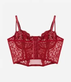 Corset Sem Bojo em Renda Floral com Alça Dupla
