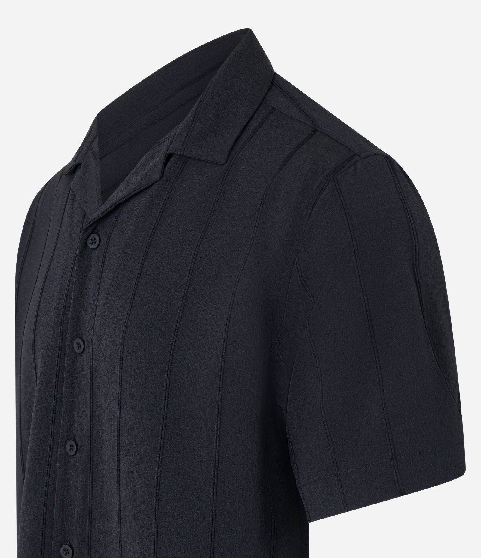 Camisa em Jacquard com Listras Verticais Duplas Preto 8