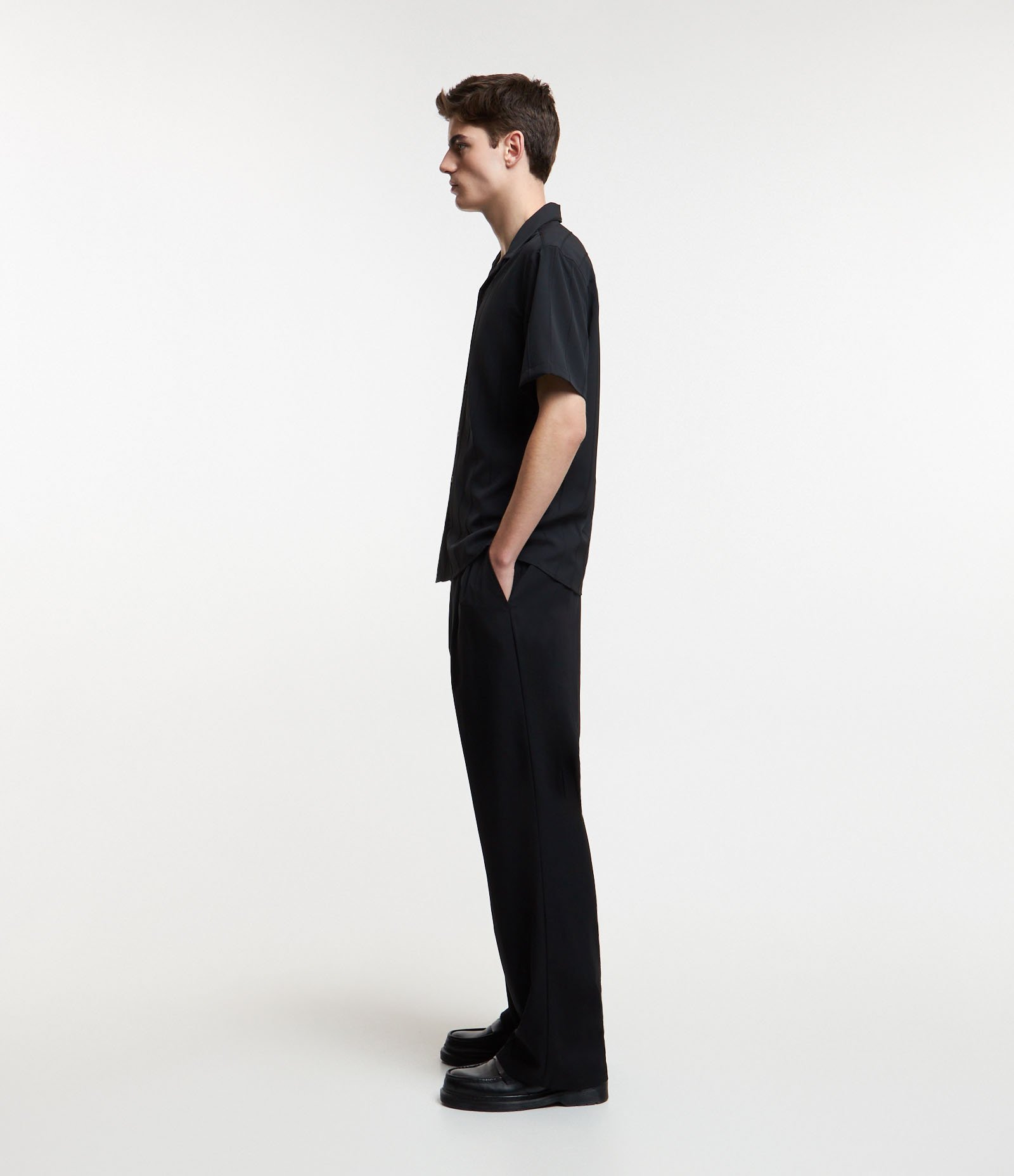 Camisa em Jacquard com Listras Verticais Duplas Preto 4