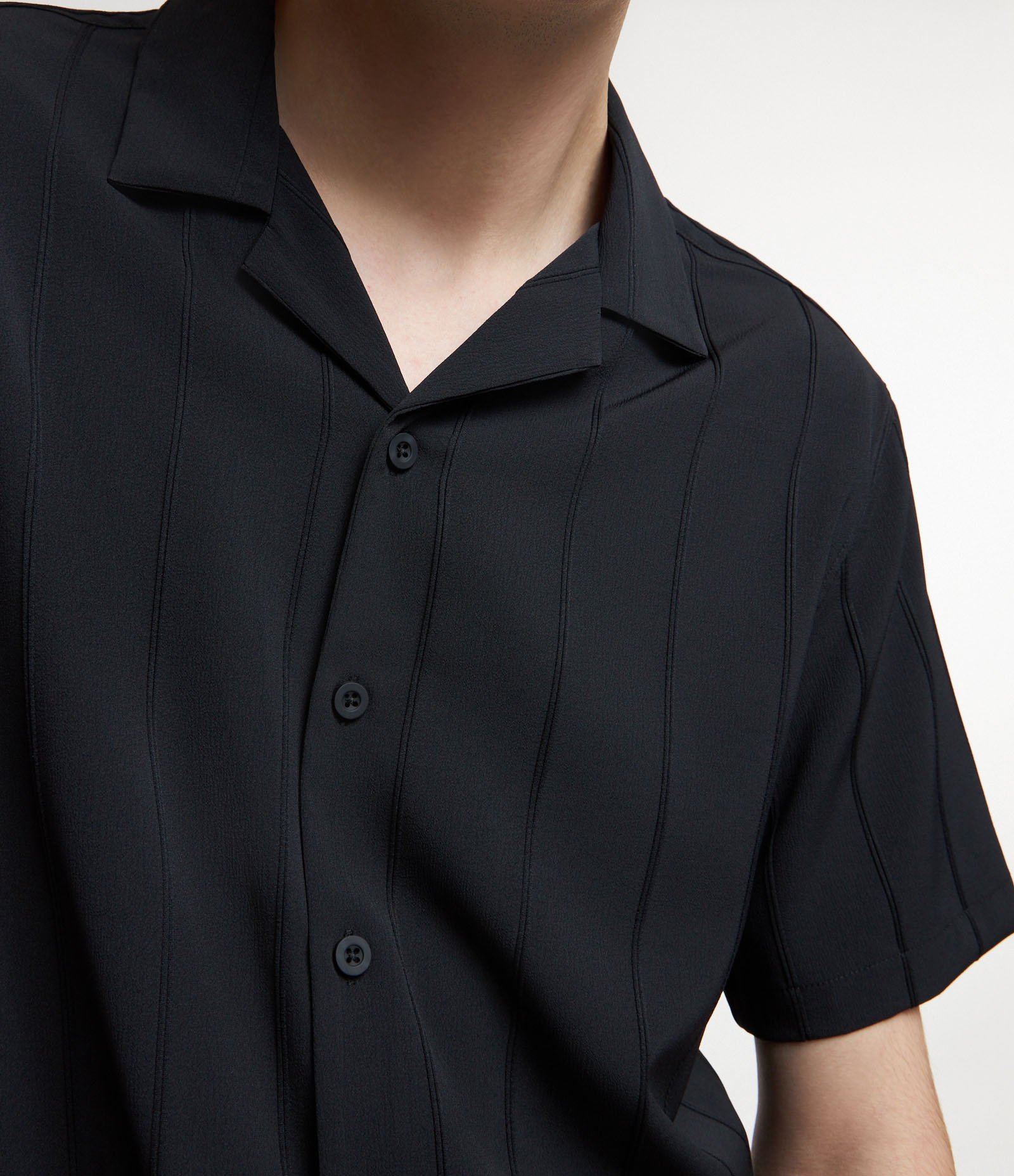 Camisa em Jacquard com Listras Verticais Duplas Preto 6