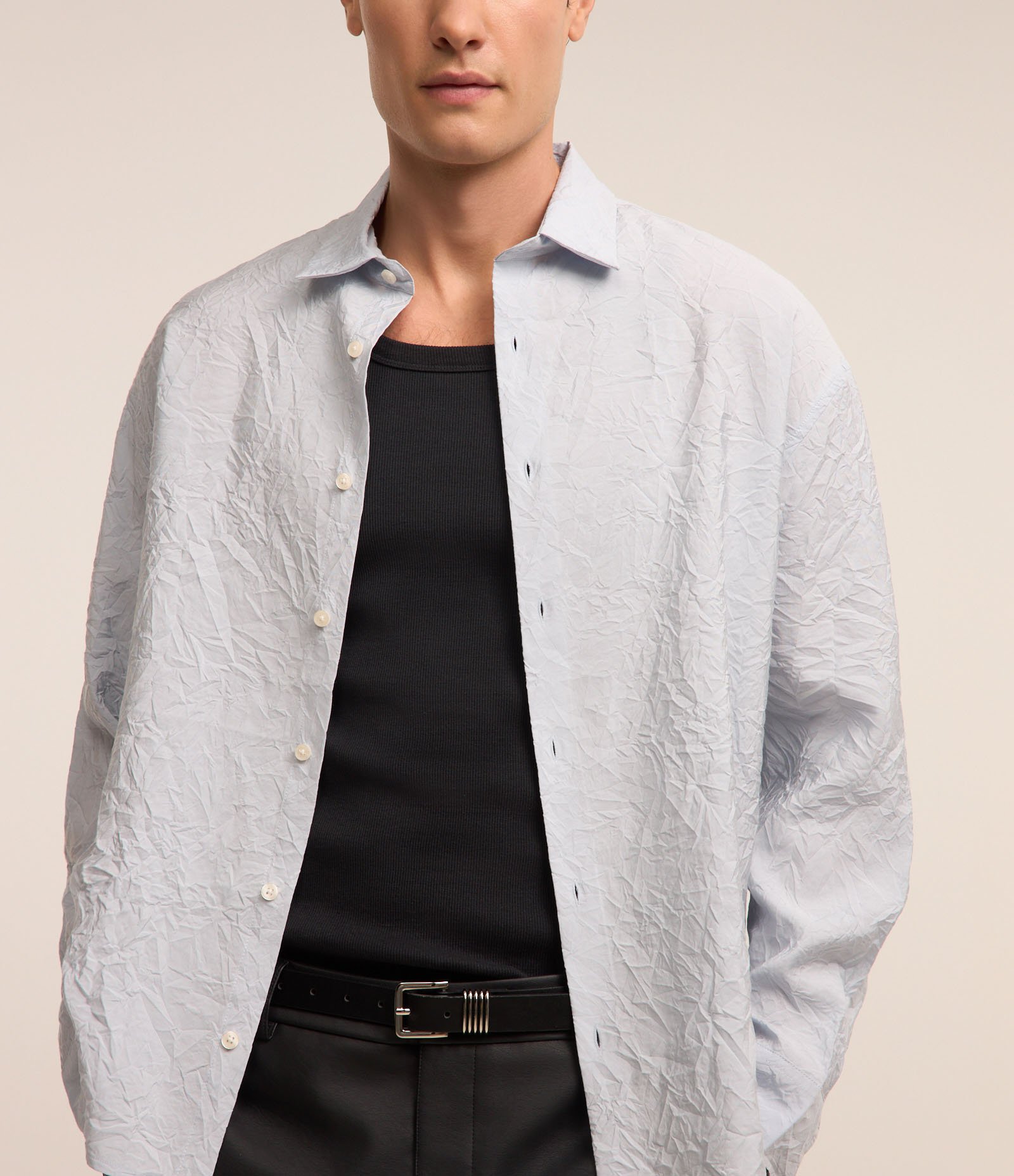 Camisa Manga Longa com Textura Efeito Amassado Azul 1