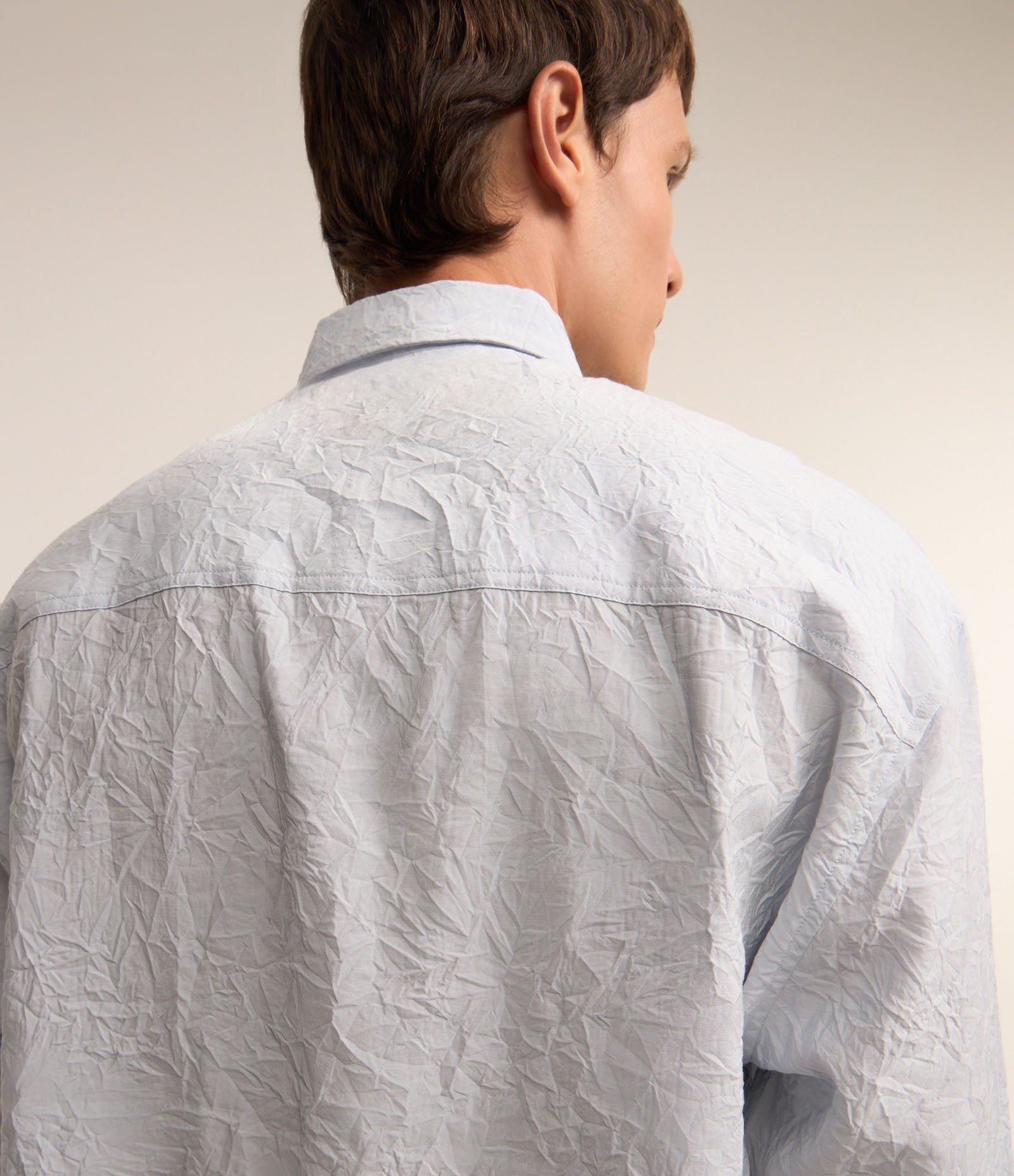 Camisa Manga Longa com Textura Efeito Amassado Azul 4