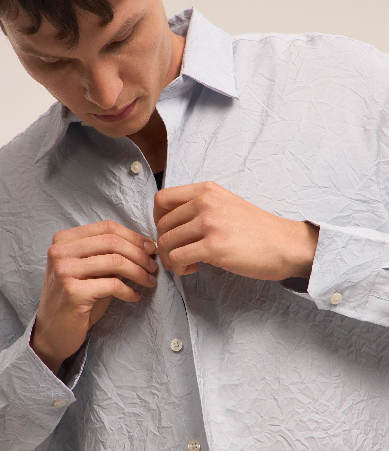 Camisa Manga Longa com Textura Efeito Amassado Azul 5