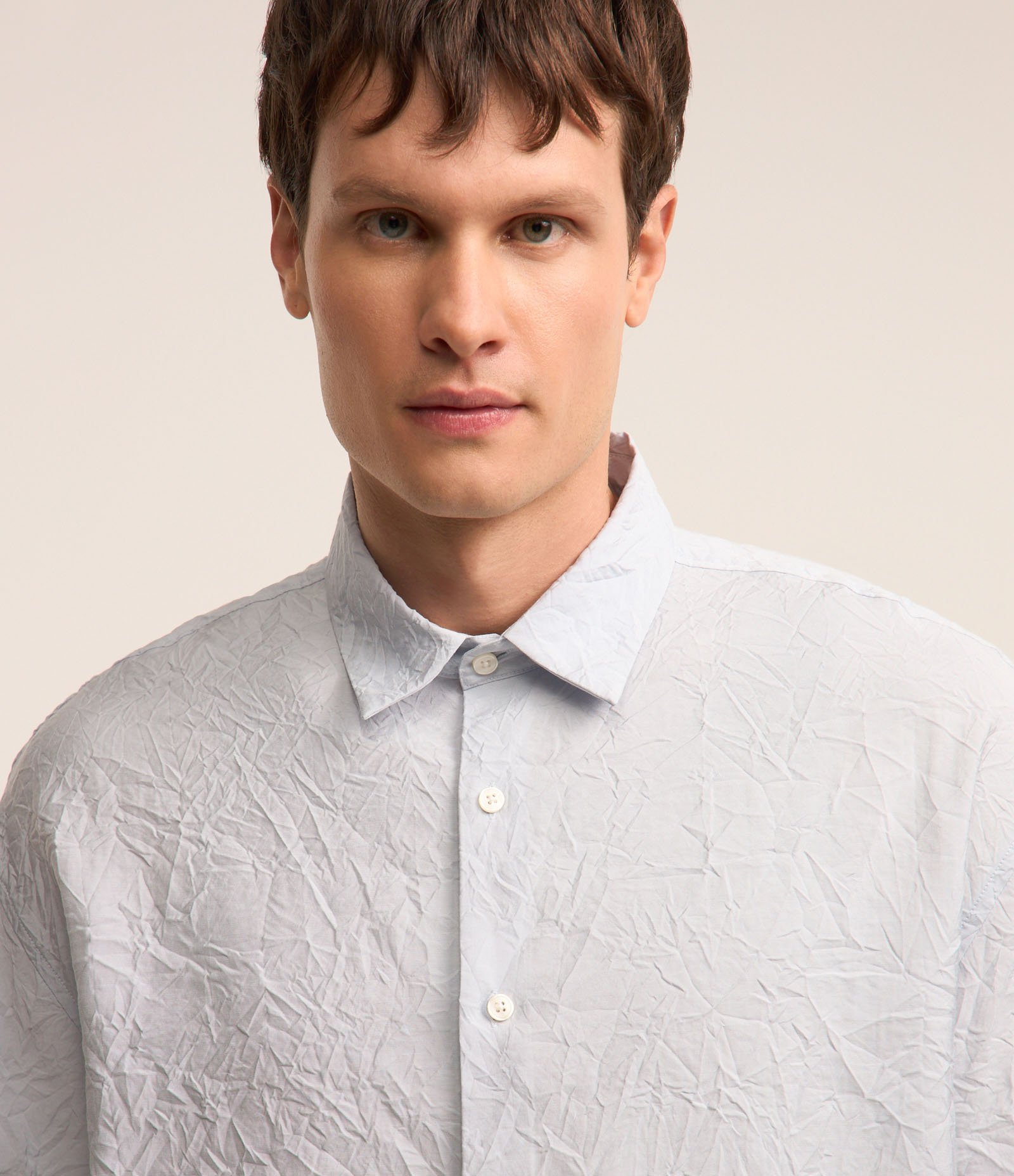 Camisa Manga Longa com Textura Efeito Amassado Azul 6